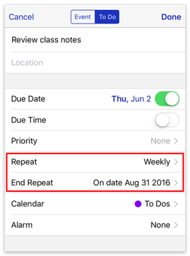 Task with repeat and end
