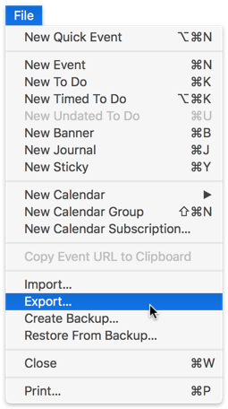 File menu with Export command