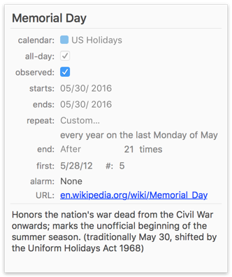 Observed Holidays