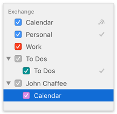Exchange calendars in sidebar